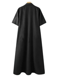 Women's Denim Dress Shirt Dress Shift Dress Maxi Long Dress Outdoor Vacation Denim Elegant Classic Shirt Collar Button Split Half Sleeve Summer Spring 2023 Regular Fit Black Navy Blue Light Blue Pure -HANs Plus Size Style Shop lzoxkt1654746627628