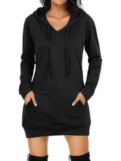 Women's Casual Dress Hoodie Dress Winter Dress Mini Dress Pocket Outdoor Daily Going Out Active Fashion Hooded Long Sleeve 2023 Loose Fit Black Red Navy Blue Color S M L XL XXL Size -HANs Plus Size Style Shop maaewt1693559091056