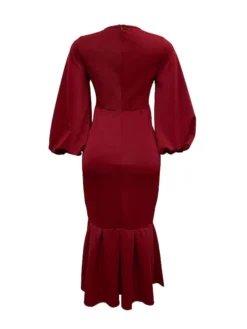 Women‘s Plus Size Curve Party Dress Solid Color V Neck Ruched Puff Sleeve Long Sleeve Winter Fall Casual Maxi Long Dress Party Vacation Dress Sheath Dress Black Dress -HANs Plus Size Style Shop mavvxm1649744192012