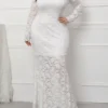 Women's Plus Size Curve Party Dress Lace Dress Sheath Dress Solid Color Long Dress Maxi Dress Long Sleeve Lace Crew Neck Fashion Wedding Black White Spring Fall XL XXL 3XL 4XL 5XL