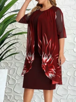 Women‘s Plus Size Curve Casual Dress Graphic Crew Neck Half Sleeve Spring Fall Casual Classic Midi Dress Daily Weekend Dress -HANs Plus Size Style Shop mccgdz1672131600242