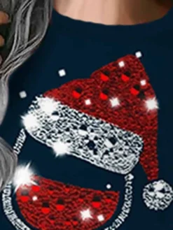 Women‘s Christmas Sweatshirt Dress Shift Dress Navy Blue White Long Sleeve Plaid Print Winter Fall Autumn Fashion Daily Loose Fit 2022 S M L XL XXL 3XL -HANs Plus Size Style Shop mciaqf1667635436330