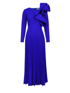 Women's Plus Size Curve Party Dress Work Dress Swing Dress Plain Long Dress Maxi Dress Long Sleeve Pleated Ruffle Crew Neck Fashion Party Blue Fall Winter XL XXL 3XL 4XL -HANs Plus Size Style Shop mckgad1694425971470