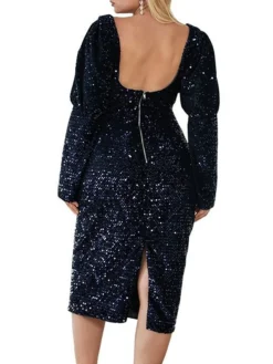 Women's Plus Size Curve Party Dress Sequin Dress Lace Dress Plain Midi Dress Long Sleeve Ruched Crew Neck Fashion Party Black Red Fall Winter XL XXL 3XL 4XL -HANs Plus Size Style Shop mcpprj1695031419747