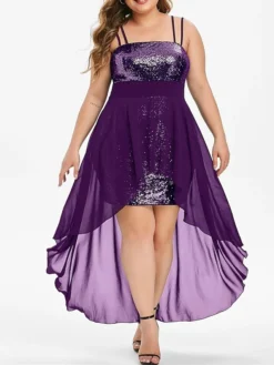 Women's Plus Size Prom Dress Party Dress Sequin Dress Long Dress Maxi Dress Black Wine Purple Sleeveless Pure Color Sequins Spring Fall Winter Spaghetti Strap Fashion Wedding Guest Birthday Evening -HANs Plus Size Style Shop mcxgcj1692177426620