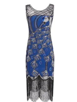 Women's Retro 1920s Fringe Dress Midi Dress Party Holiday Sequins Tassel Fringe Animal Crewneck Sleeveless Regular Fit Spring Fall 2023 Black Red S M L XL -HANs Plus Size Style Shop mebxfp1693533787603