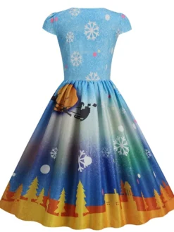 Women's Christmas Swing Dress Vintage DressKnee Length Dress Blue Wine Red Light BlueShort Sleeve Santa Claus Snowman Tree Print Fall Winter Square Neck Vintage Elegant Slim 2022 S M L XL -HANs Plus Size Style Shop mecvuz1665475227482