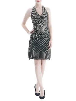 Women's Retro 1920s Sequin Dress Mini Dress Party Halloween Sequins Patchwork Floral Halter Neck Sleeveless Regular Fit Spring Fall 2023 Black Green S M L XL -HANs Plus Size Style Shop medifl1693212150286