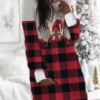 Women's Christmas Hoodie Dress Winter Dress Mini Dress Wine Fuchsia Red Navy Blue Long Sleeve Plaid Elk Tree Pocket Print Winter Fall Hooded Casual Loose Fit 2022 S M L XL XXL 3XL