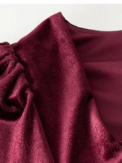 Women's Casual Dress Velvet Dress Plain Dress Mini Dress Ruched Pleated Party Holiday Date Vintage Elegant Square Neck Long Sleeve 2023 Slim Black Pink Wine Color S M L XL Size -HANs Plus Size Style Shop meoqvc1692340914712