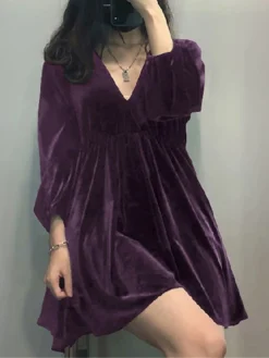 Women's Plus Size Curve Casual Dress Velvet Dress Winter Dress Solid Color Mini Dress Long Sleeve Ruched V Neck Fashion Outdoor Black Red Fall Winter L XL XXL 3XL 4XL -HANs Plus Size Style Shop mfaeex1693992758692
