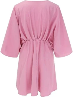 Women's Casual Dress Plain Dress Spring Dress Mini Dress Ruched Daily Date Going Out Fashion Basic V Neck Long Sleeve 2023 Loose Fit Black White Pink Color S M L XL Size -HANs Plus Size Style Shop mfbauf1692161497029