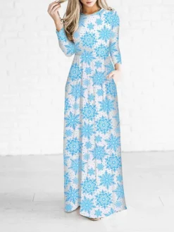 Women‘s Christmas Holiday Casual Vintage Dress Long Dress Maxi Dress Party Ruched Patchwork Santa Claus Crew Neck Long Sleeve Regular Fit Fall Winter 2023 Black White S M L XL -HANs Plus Size Style Shop mfskqg1694165887578