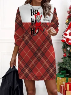 Women‘s Christmas Casual Dress Sweatshirt Dress Mini Dress Warm Fashion Outdoor Holiday Crew Neck Print Santa Claus Snowman Loose Fit Black Burgundy Green S M L XL XXL -HANs Plus Size Style Shop mgzaej1695636051453