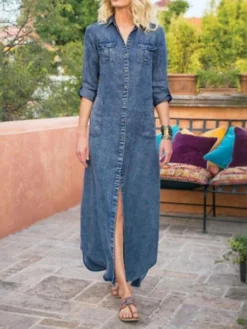 Women's Long Dress Maxi Dress Black Blue Long Sleeve Pure Color Pocket Winter Fall Autumn Shirt Collar Hot Winter Dress Fall Dress S M L XL XXL