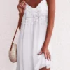 Women's Lace Dress Mini Dress Tassel Fringe Going Out Fashion V Neck Sleeveless 2023 Regular Fit Black White Wine Color S M L XL XXL Size