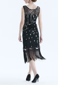 Women's Retro 1920s Fringe Dress Midi Dress Party Holiday Sequins Tassel Fringe Animal Crewneck Sleeveless Regular Fit Spring Fall 2023 Black Red S M L XL -HANs Plus Size Style Shop mjmwfl1693533786280