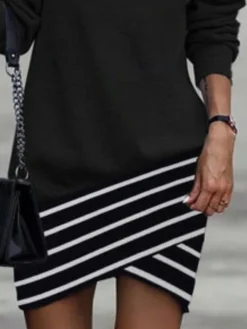 Women's Sweatshirt Dress Winter Dress Shift Dress Mini Dress Black Long Sleeve Line Print Winter Fall Autumn Turtleneck Stylish Fall Dress 2023 S M L XL 2XL 3XL -HANs Plus Size Style Shop mjtsqz1663228932594