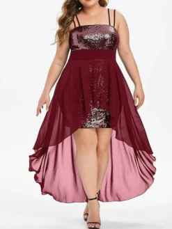 Women's Plus Size Prom Dress Party Dress Sequin Dress Long Dress Maxi Dress Black Wine Purple Sleeveless Pure Color Sequins Spring Fall Winter Spaghetti Strap Fashion Wedding Guest Birthday Evening -HANs Plus Size Style Shop mkifqk1692177424236
