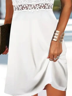 Women's Casual Dress Lace Dress White Dress Mini Dress Lace Outdoor Daily Date Fashion Streetwear Crew Neck Short Sleeve 2023 Regular Fit White Color S M L XL XXL Size -HANs Plus Size Style Shop mkoohc1683191458460