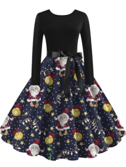Women's ChristmasSkater DressKnee Length Dress Light Yellow Green White Light Red Dark Blue Red Long Sleeve Snowman Tree Snowflake Bow Print Fall Winter Crew Neck Vintage Party 2022 S -HANs Plus Size Style Shop mlozpe1663151099517