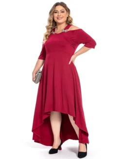Women‘s Plus Size Curve Party Dress Swing Dress Formal Dress Solid Color Midi Dress Half Sleeve Hollow Out Plus High Low V Neck Elegant Party Black White Summer Spring L XL XXL 3XL 4XL -HANs Plus Size Style Shop mlznpp1694769365135