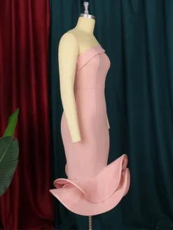 Women's Plus Size Curve Party Dress Cocktail Dress Bodycon Plain Midi Dress Sleeveless Ruffle Backless One Shoulder Fashion Party Pink Fall Winter XL XXL 3XL 4XL -HANs Plus Size Style Shop mmwhgu1694425964594