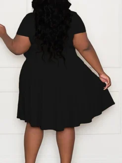 Women‘s Plus Size Curve Casual Dress A Line Dress Solid Color Midi Dress Short Sleeve Ruched Square Neck Fashion Outdoor Black Pink Summer Spring XL XXL 3XL 4XL 5XL -HANs Plus Size Style Shop mmwszi1678870574596