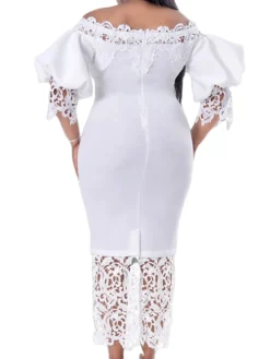 Women‘s Plus Size Curve Flattering Dresses Elegant Apple Shaped Dress Wedding Guest Off Shoulder Lace Party Dress Solid Color Half Sleeve Fall Spring Dress Prom Dress Maxi Dress Party Dress -HANs Plus Size Style Shop mnzrnq1651548870172