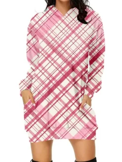 Women's Casual Dress Christmas Dress Hoodie Dress Print Pocket Print Hooded Mini Dress Active Fashion Outdoor Home Long Sleeve Regular Fit Light Pink White Light Green Spring Fall S M L XL XXL -HANs Plus Size Style Shop moagrn1695112341411