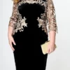 Women‘s Plus Size Curve Party Dress Floral Crew Neck Lace 3/4 Length Sleeve Spring Fall Elegant Prom Dress Midi Dress Formal Party Dress