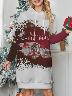 Women's Christmas Casual Dress Hoodie Dress Mini Dress Warm Fashion OutdoorHoliday V Neck Print Santa Claus Snowman Snowflake Loose Fit Black Wine Gray S M L XL XXL -HANs Plus Size Style Shop morqnk1695722032367