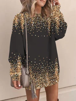 Women's Casual Dress Sweatshirt Dress Mini Dress Warm Fashion Outdoor Vacation Going Out Crew Neck Print Print Loose Fit Yellow Pink Blue S M L XL XXL -HANs Plus Size Style Shop mphnmg1694151138775