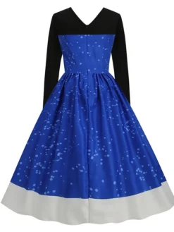 Women's Christmas Swing Dress Vintage DressKnee Length Dress Blue Royal Blue Light Blue Black Long Sleeve Santa Claus Elk Snowman Print Fall Winter Crew Neck Vacation Vintage 2022 S M L XL XXL 3XL -HANs Plus Size Style Shop mpwrun1665293396858
