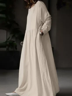 Women's Plus Size Work Dress Black Dress White Dress Fashion Long Dress Maxi Dress Ruched Patchwork Crew Neck Long Sleeve Plain Loose Fit Black White Brown Fall L XL XXL 3XL 4XL -HANs Plus Size Style Shop mrkzdk1693374218883