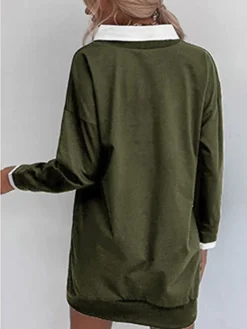 Women's Casual Dress Sweatshirt Dress Winter Dress Letter Patchwork Print Shirt Collar Mini Dress Fashion Streetwear Outdoor Street Long Sleeve Loose Fit Black Army Green Dark Blue Fall Winter S M L -HANs Plus Size Style Shop mrxpyc1693556894410