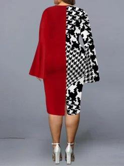 Women's Plus Size Curve Party Dress Cocktail Dress Work Dress Geometric Stripe Midi Dress Long Sleeve Print V Neck Fashion Party Black Red Fall Winter XL XXL 3XL 4XL 5XL -HANs Plus Size Style Shop msmcaj1695712248464