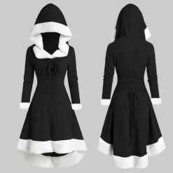 Women's Christmas Hoodie Dress Vintage Dress Midi Dress Green Black Wine Red Gray Long Sleeve Pure Color Patchwork Winter Fall Hooded Vacation Vintage 2022 S M L XL XXL 3XL -HANs Plus Size Style Shop mswtrx1667295484401