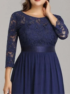 Women's Plus Size Curve Prom Dress Party Dress Lace Dress Long Dress Maxi Dress White Pink Wine 3/4 Length Sleeve Pure Color Lace Spring Fall Winter Crew Neck Fashion Birthday Evening Party -HANs Plus Size Style Shop mtgvaq1692156795190