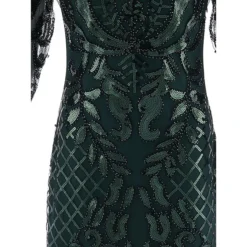 Women's Retro 1920s Sequin Dress Midi Dress Party Halloween Sequins Patchwork Leaf V Neck Long Sleeve Regular Fit Spring Fall 2023 Black Gold S M L XL -HANs Plus Size Style Shop mtqmcx1692616078818