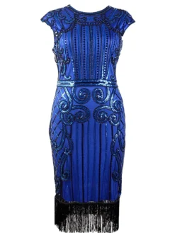 Women's Retro 1920s Fringe Dress Midi Dress Party Halloween Sequins Tassel Fringe Floral Crewneck Sleeveless Regular Fit Spring Fall 2023 Black Burgundy S M L XL -HANs Plus Size Style Shop mujcpm1692947679164