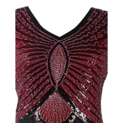 Women's Retro 1920s Fringe Dress Midi Dress Party Halloween Sequins Tassel Fringe Geometric V Neck Sleeveless Regular Fit Spring Fall 2023 Black White S M L XL -HANs Plus Size Style Shop muxyfz1692849428319