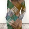 Women's Casual Dress Sweatshirt Dress Winter Dress Geometric Plaid Pocket Print Crew Neck Mini Dress Fashion Streetwear Outdoor Daily Long Sleeve Loose Fit Yellow Brown Green Fall Winter S M L XL XXL