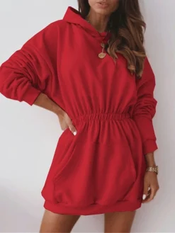 Women's Casual Dress Hoodie Dress Mini Dress Active Daily Outdoor Holiday Vacation Hoodie Pocket Solid Color Regular Fit Black White Pink S M L XL XXL -HANs Plus Size Style Shop mxswfw1695027792852