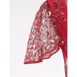 Women's Retro 1920s Fringe Dress Midi Dress Party Halloween Sequins Tassel Fringe Floral V Neck Short Sleeve Regular Fit Spring Fall 2023 Silver Red S M L XL -HANs Plus Size Style Shop mzgidd1692856715254