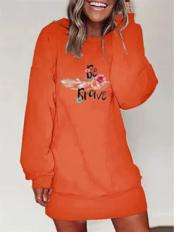 Women's Casual Dress Sweatshirt Dress Winter Dress Leaf Floral Print Crew Neck Mini Dress Fashion Streetwear Outdoor Daily Long Sleeve Loose Fit White Blue Orange Fall Winter S M L XL XXL -HANs Plus Size Style Shop mzqpeg1692938228447