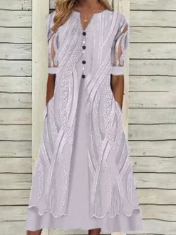 Women‘s Casual Dress Print Dress Midi Dress Blue Purple Pink Short Sleeve Striped Mesh Spring Summer V Neck Weekend Loose Fit 2023 S M L XL XXL -HANs Plus Size Style Shop nafzmp1666619908246