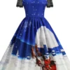Women's Christmas Casual Dress Swing Dress Midi Dress Blue Purple Red Short Sleeve Elk Print Lace Print Winter Fall Crew Neck Vacation Vintage 2022 S M L XL XXL 3XL