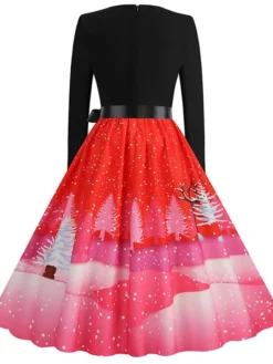 Women's Christmas Casual Dress Vintage Dress Midi Dress Black Blue Wine Long Sleeve Santa Claus Bow Winter Fall Spring Square Neck Vacation Christmas Daily Vacation 2022 S M L XL XXL 3XL -HANs Plus Size Style Shop ncuxox1667637133121