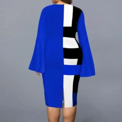 Women‘s Plus Size Curve Party Dress Geometry V Neck Split Long Sleeve Fall Winter Casual Prom Dress Knee Length Dress Casual Daily DressPrint -HANs Plus Size Style Shop ndicrz1642500143581